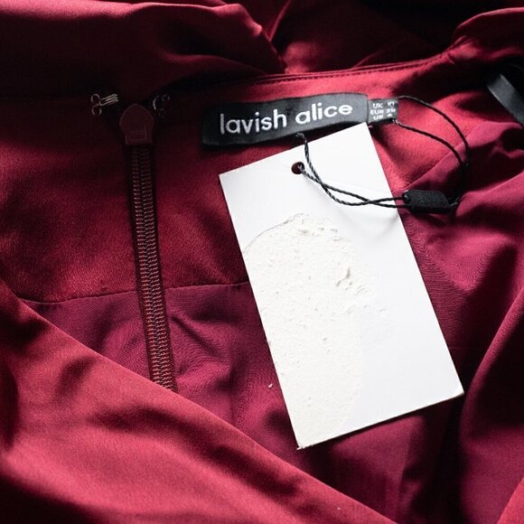 Lavish Alice. Ruby Holiday Satin Wrap Dress. - Picture 13 of 15